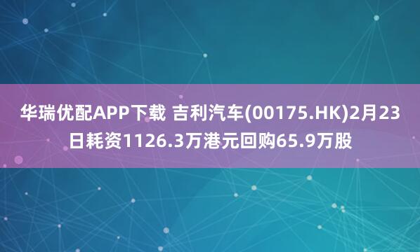 华瑞优配APP下载 吉利汽车(00175.HK)2月23日耗资1126.3万港元回购65.9万股